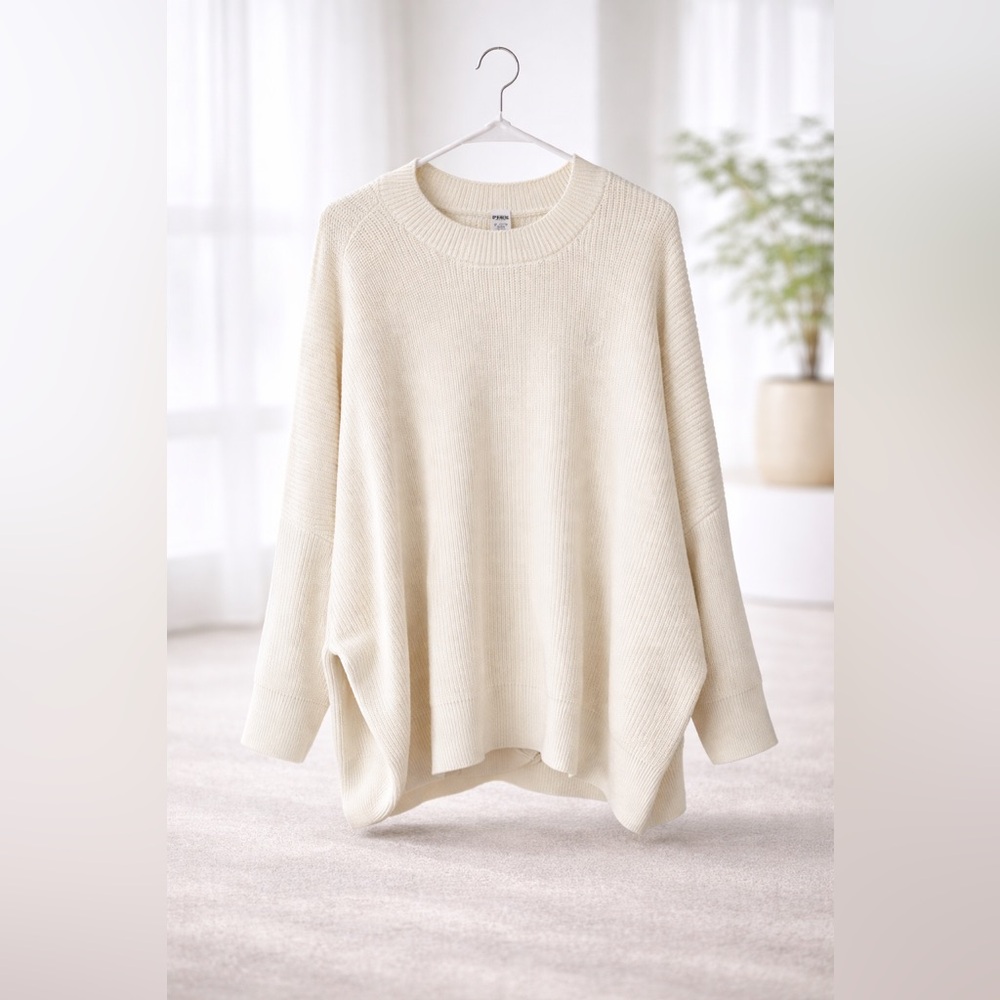 PINK Victoria's Secret Oversized Cream Crew Neck Sweater